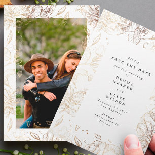 Premium Modern Hand Drawn Florals Wedding Photo Save The Date