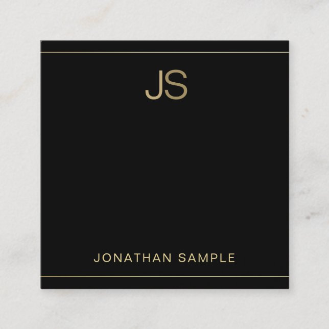 Premium Monogram Elegant Black Gold Luxury Silk Square Business Card (Front)