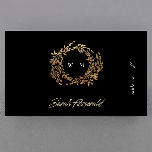 Premium Monogram Gold Crest Classic Wedding Guest Place Card