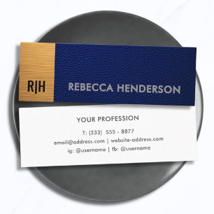 Premium Navy Blue Leather & Gold Panel Monogram Mini Business Card