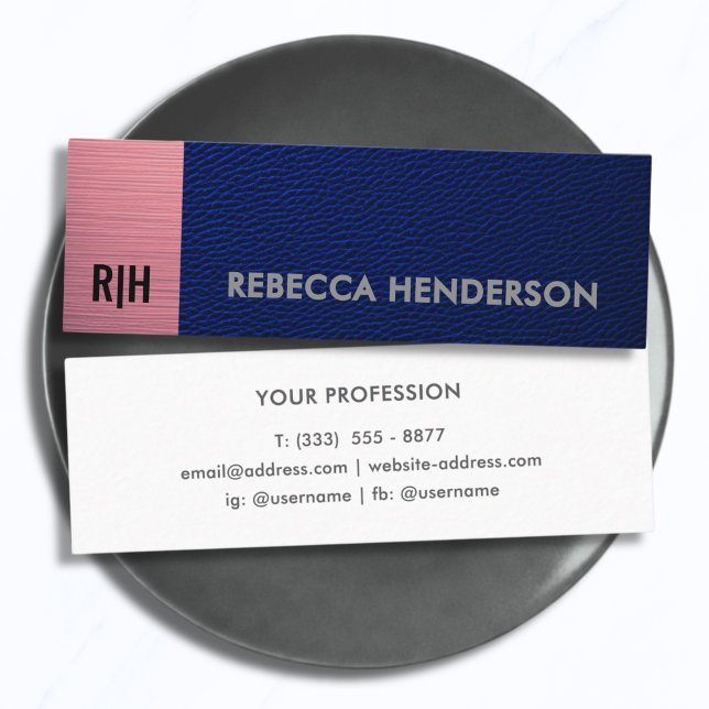 Premium Navy Blue Leather & Pink Panel Monogram Mini Business Card (Creator Uploaded)