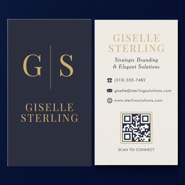 Premium Navy Gold QR Code Corporate Business Card (Creator Uploaded)