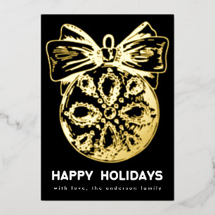 Premium Onyx Golden Ornament   Photo Happy Foil Holiday Card