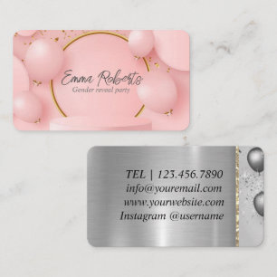 Premium Pink Balloons Gender Reveal Party Business Card