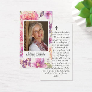 Premium Pink Floral Photo Memorial Prayer Card