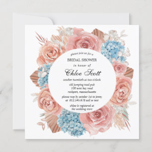Premium Pink Rose Blue Hydrangea Bridal Shower Invitation