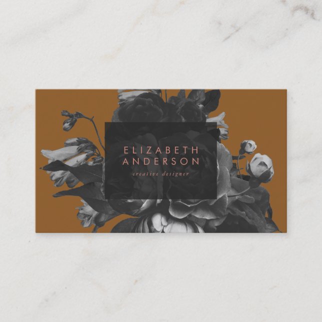 Premium Professional Black Rose Bouquet Terracotta Business Card (Front)