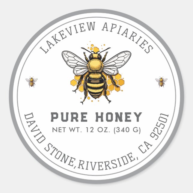 Premium Pure Honey Jar Labels | Tailored Custom (Front)