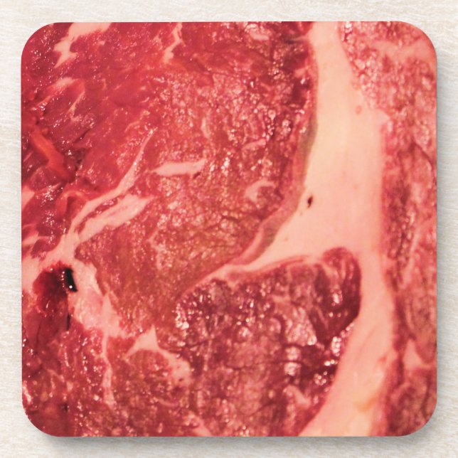 Premium Raw Red Meat | Marbled Steak Macro Photo Coaster (Front)