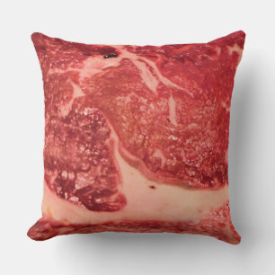 Premium Raw Red Meat Marbled Steak Macro Photo Cushion