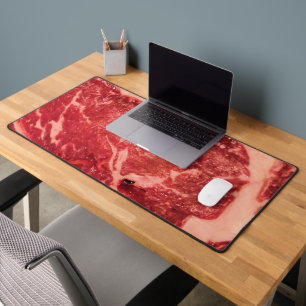 Premium Raw Red Meat Marbled Steak Macro Photo Desk Mat