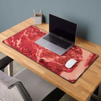 Premium Raw Red Meat | Marbled Steak Macro Photo Desk Mat