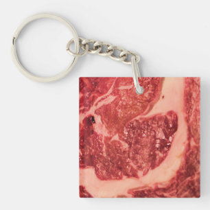Premium Raw Red Meat   Marbled Steak Macro Photo Key Ring