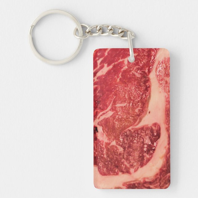 Premium Raw Red Meat | Marbled Steak Macro Photo Key Ring (Front)