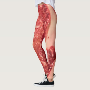 Premium Raw Red Meat   Marbled Steak Macro Photo Leggings