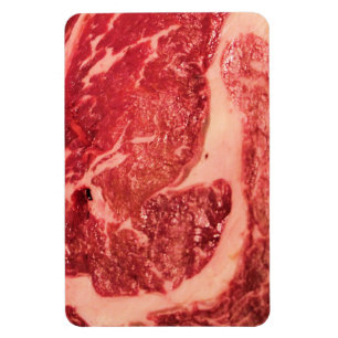 Premium Raw Red Meat   Marbled Steak Macro Photo Magnet