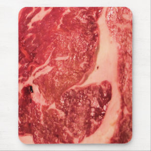Premium Raw Red Meat Marbled Steak Macro Photo Mouse Pad