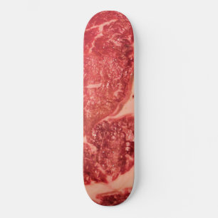 Premium Raw Red Meat   Marbled Steak Macro Photo Skateboard
