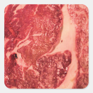 Premium Raw Red Meat   Marbled Steak Macro Photo Square Sticker