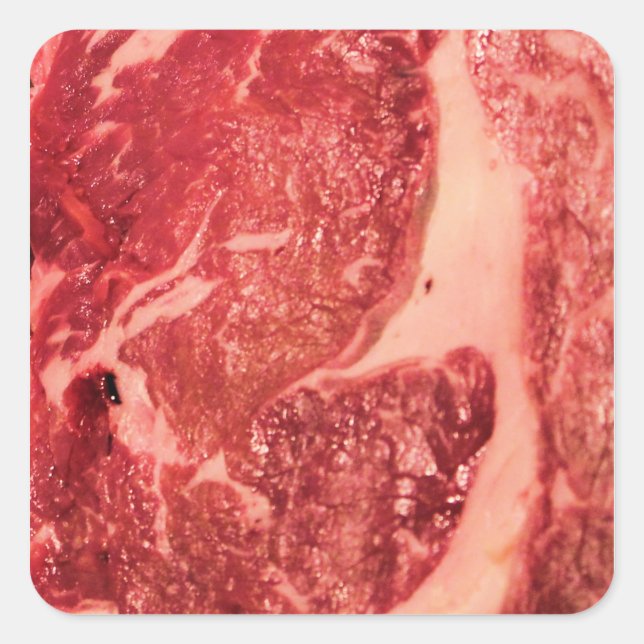 Premium Raw Red Meat | Marbled Steak Macro Photo Square Sticker (Front)