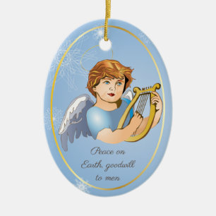 Premium Round Ornament, Angel Boy Ceramic Ornament