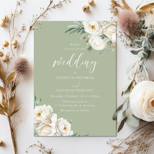 Premium Sage & White Floral Wedding  Invitation