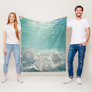 Premium Seafoam Green Seashell Art Print Fleece Blanket