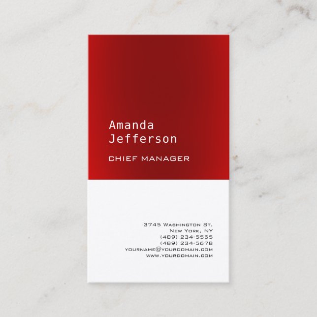 Premium Silk Minimalist Professional Red White Business Card (Front)
