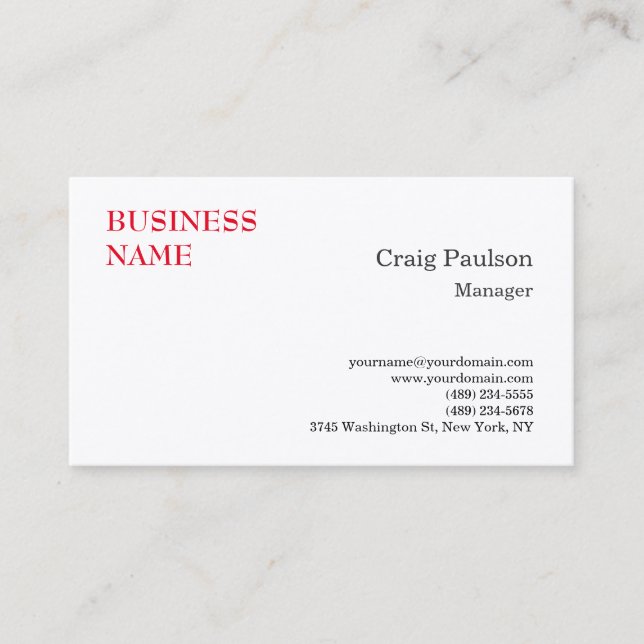 Premium Silk Red White Minimalist Modern  Business Card (Front)