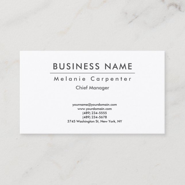 Premium Silk White Minimalist Modern Plain Business Card (Front)