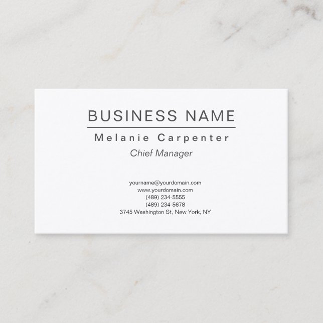 Premium Silk White Minimalist Modern Plain Business Card (Front)