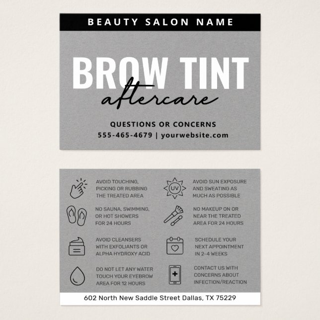 Premium Silver Grey Eyebrow Tint Aftercare Card (Front & Back)