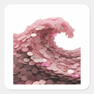 Premium Silver PINK COIN WAVE Square Sticker