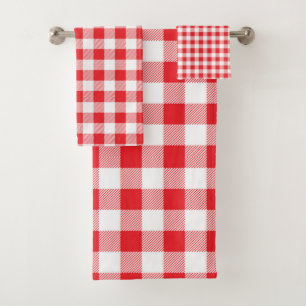 Premium Stylish Red and White Checkered Bath Towel Set
