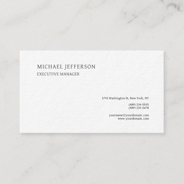 Premium Thick Modern Elegant Simple White Business Card (Front)