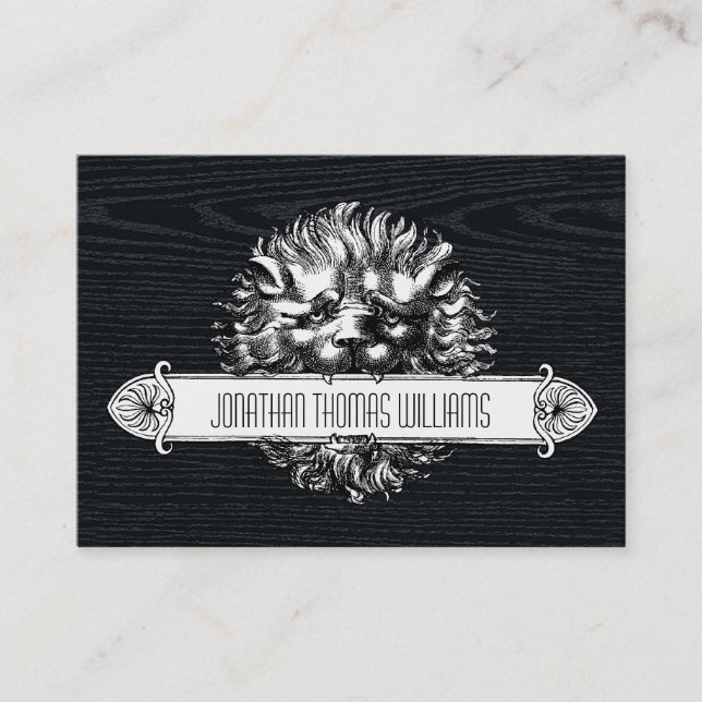 Premium Vintage Lion & Wood Business Card (Front)