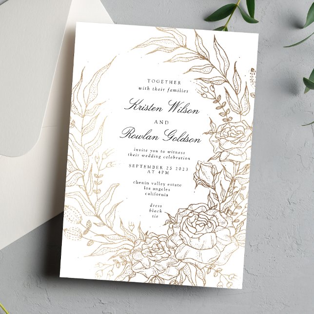 Premium White and Gold Floral Wreath Wedding Invitation (Creator Uploaded)