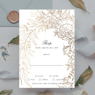Premium White and Gold Floral Wreath Wedding RSVP Card