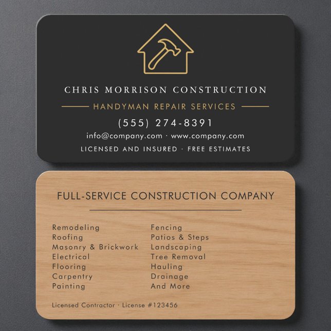 Premium Wood Black Gold Remodeling Handyman Business Card (Creator Uploaded)