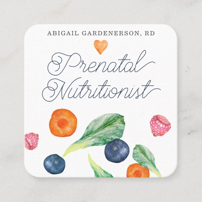 Prenatal Nutritionist Veggies Fruit  Square Busine Business Card (Front)