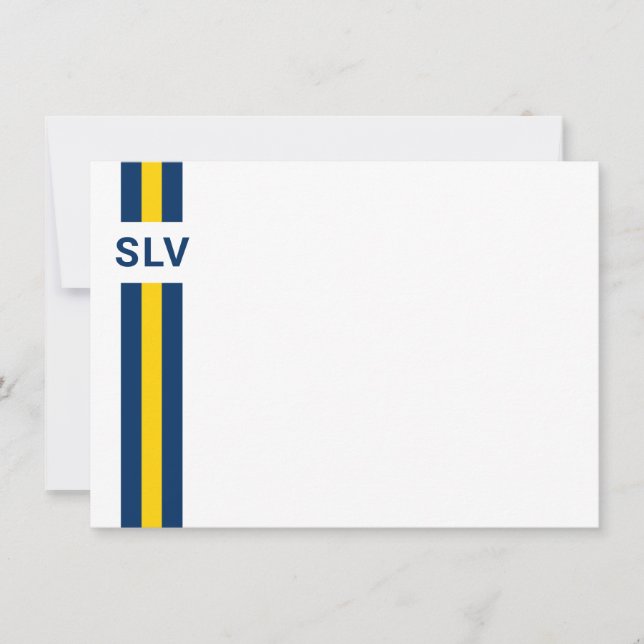 Prep Stripe Navy and Yellow Thank You Card (Front)