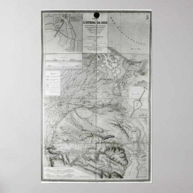 Preparatory Map of the Suez Canal, 1855 Poster (Front)