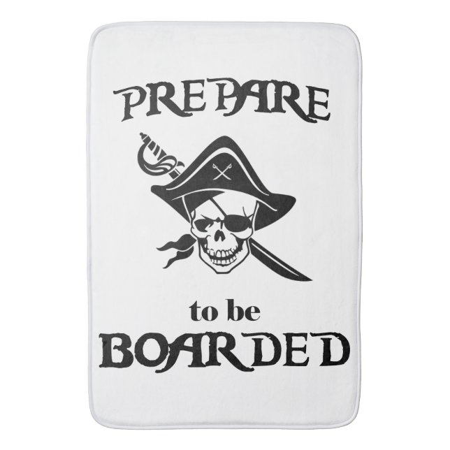 Prepare to be Boarded Black Pirate Skull and Sword Bath Mat (Front Vertical)