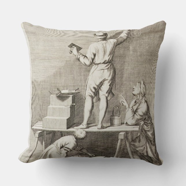 Preparing a wall for fresco painting (engraving) cushion (Front)