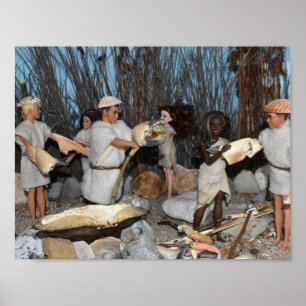Preparing for a prehistoric hunt. poster