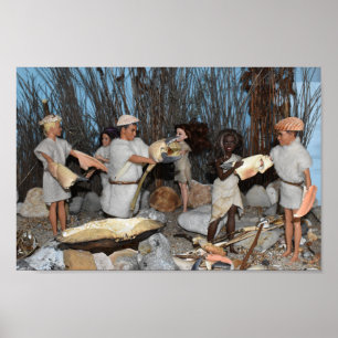 Preparing for a prehistoric hunt.  poster