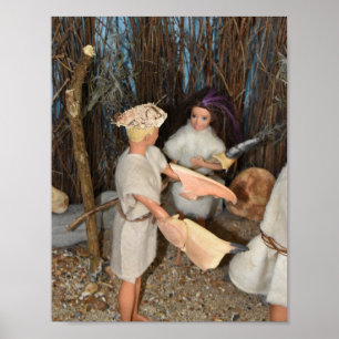 Preparing for a prehistoric hunt.  poster