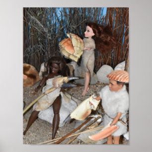 Preparing for a prehistoric hunt.  poster