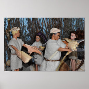 Preparing for a prehistoric hunt.  poster