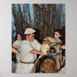 Preparing for a prehistoric hunt.  poster